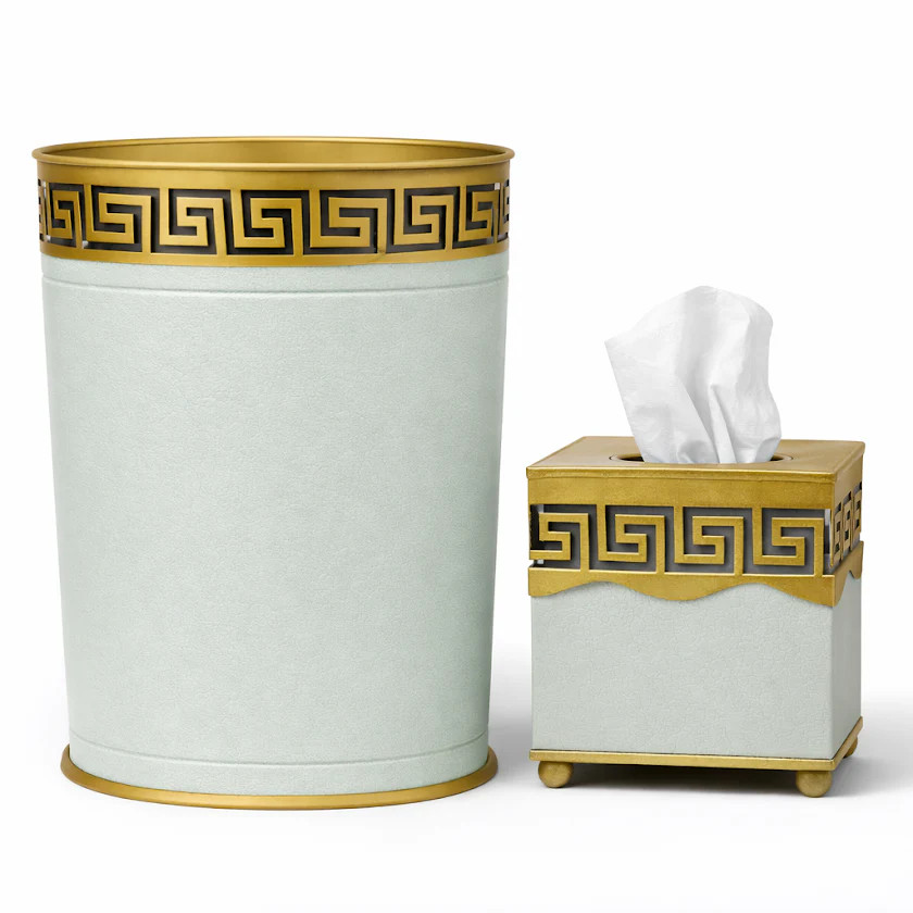 Soft Green Greek Key Wastepaper Basket & Tissue (3 Options) | The Enchanted Home