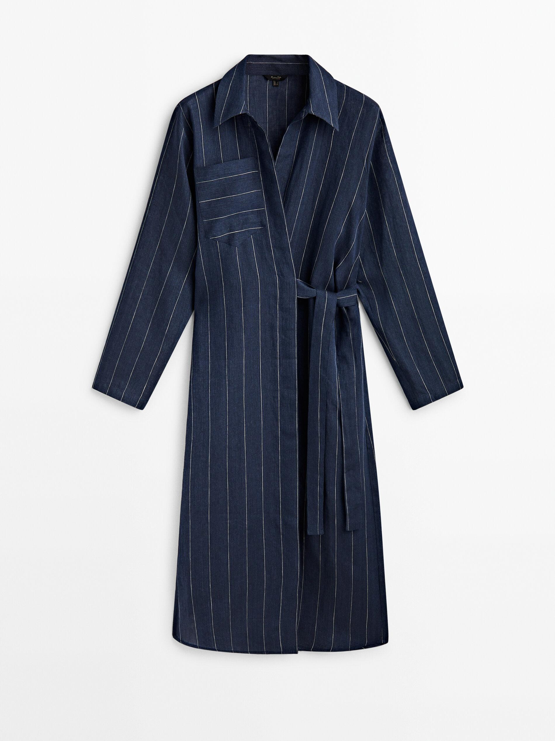 Pinstripe shirt dress with tie detail | Massimo Dutti US