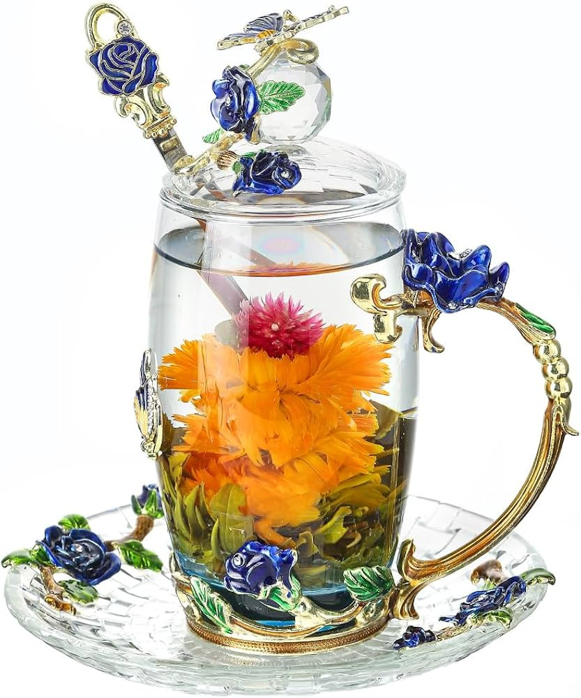 LANTREE Glass Coffee Mug Birthday Christmas Gift for Women Mom Sister Girlfriend Coworker Flower ... | Amazon (US)