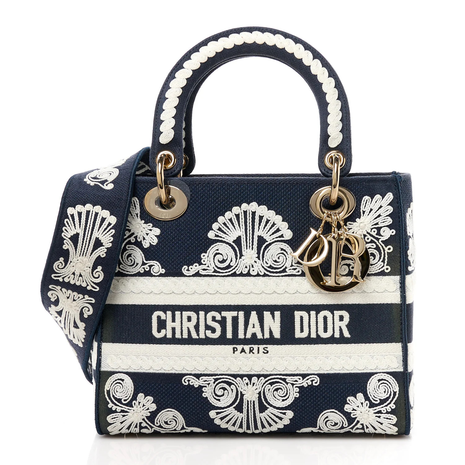 Embroidered Cornely Medium Lady D-Lite Blue White | FASHIONPHILE (US)