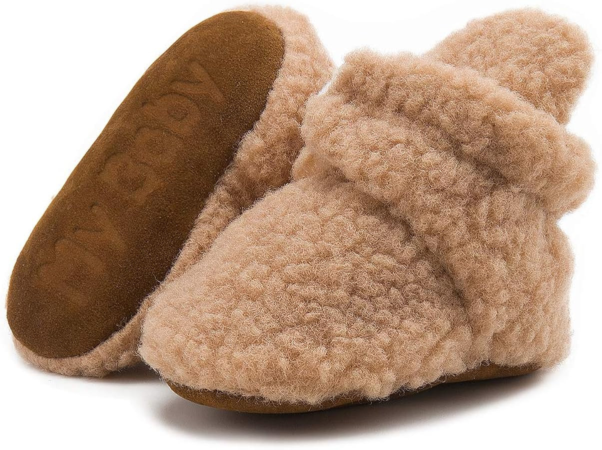 Babelvit Newborn Baby Boy Girl Soft Fleece Booties Stay On Infant Slippers Socks Shoe Non Skid Gr... | Amazon (US)