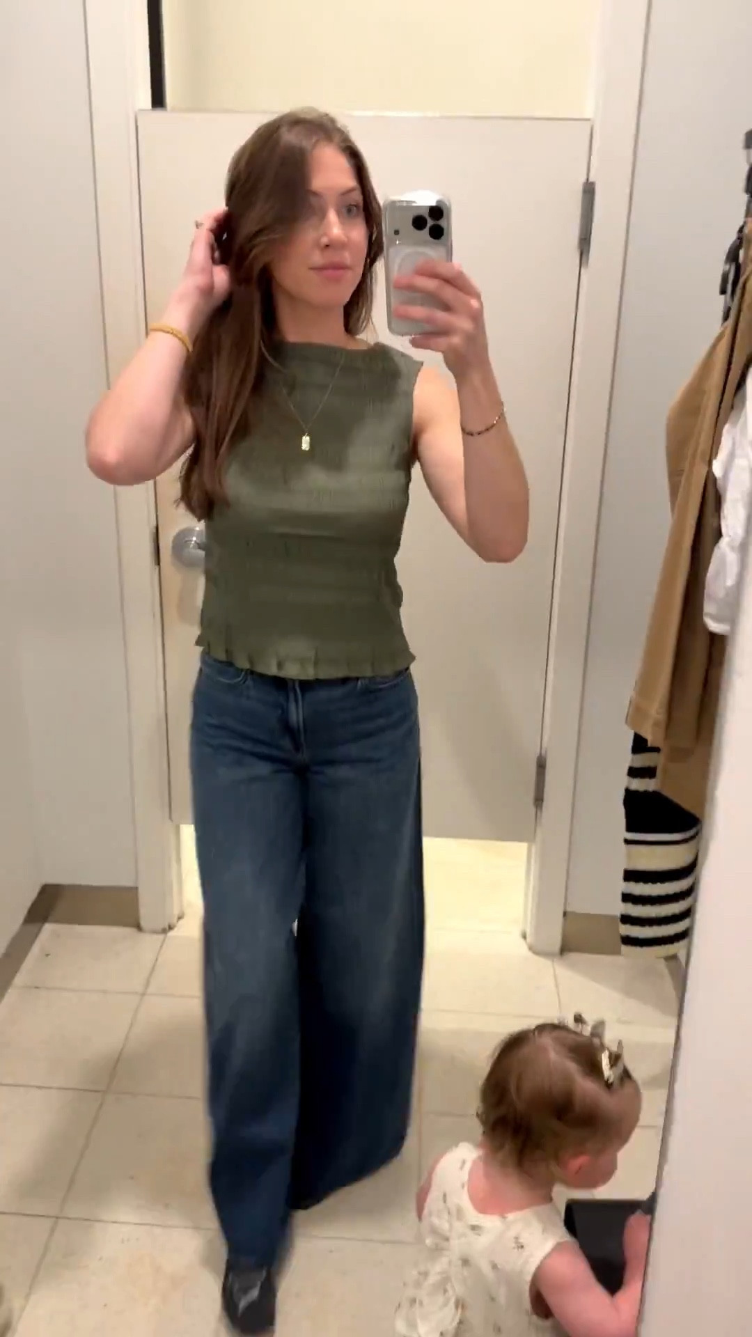 | high rise wide leg jeans | textured smocked boat neck tank top | spring outfits | @Express 

#LTKootd #LTKgrwm #LTKSaleAlert