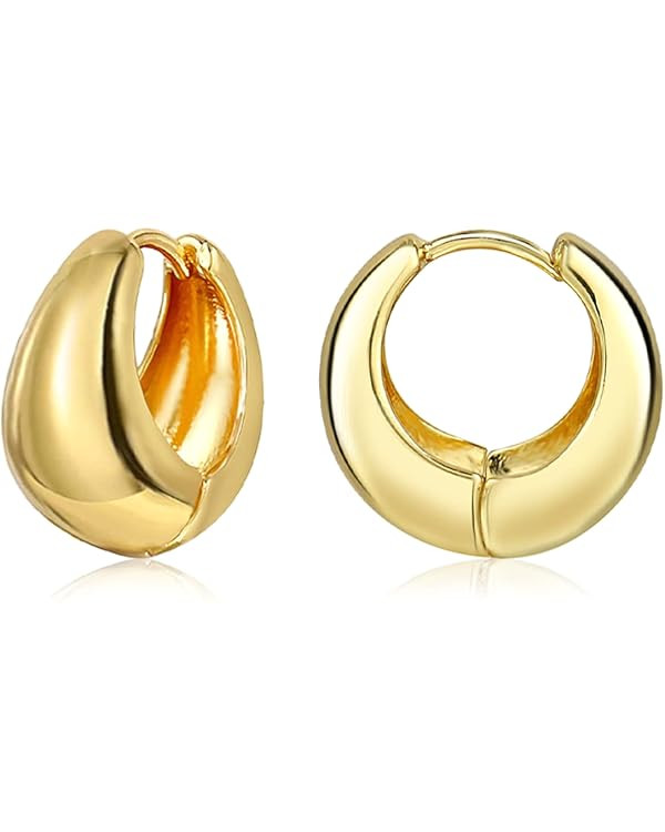 Small Thick Gold Chunky Hoop Earrings Lightweight Hoops For Women | Amazon (US)