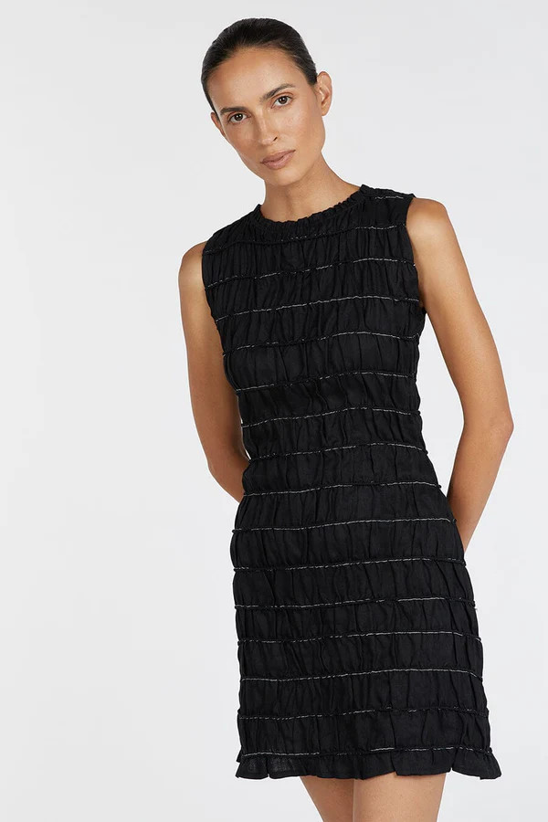 DAVINA BLACK SHIRRED MINI DRESS | DISSH