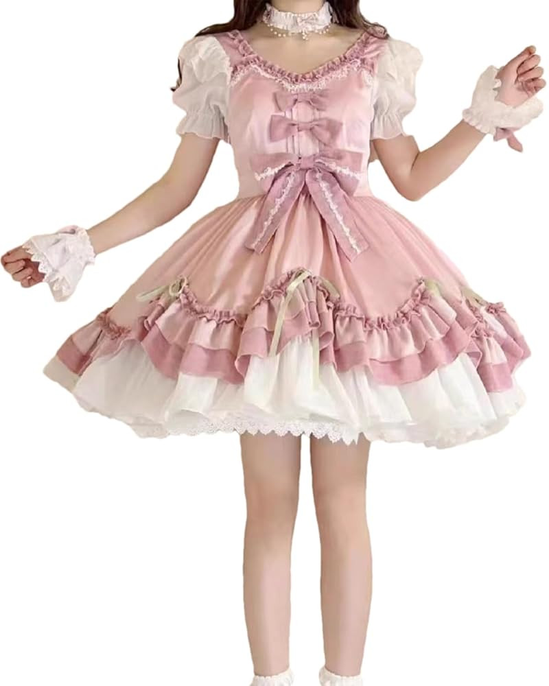 Packitcute Summer Ruffles Hem Cute Lolita Kawaii Dress for Teens Sweet Lace Bow High Waist A Line... | Amazon (US)