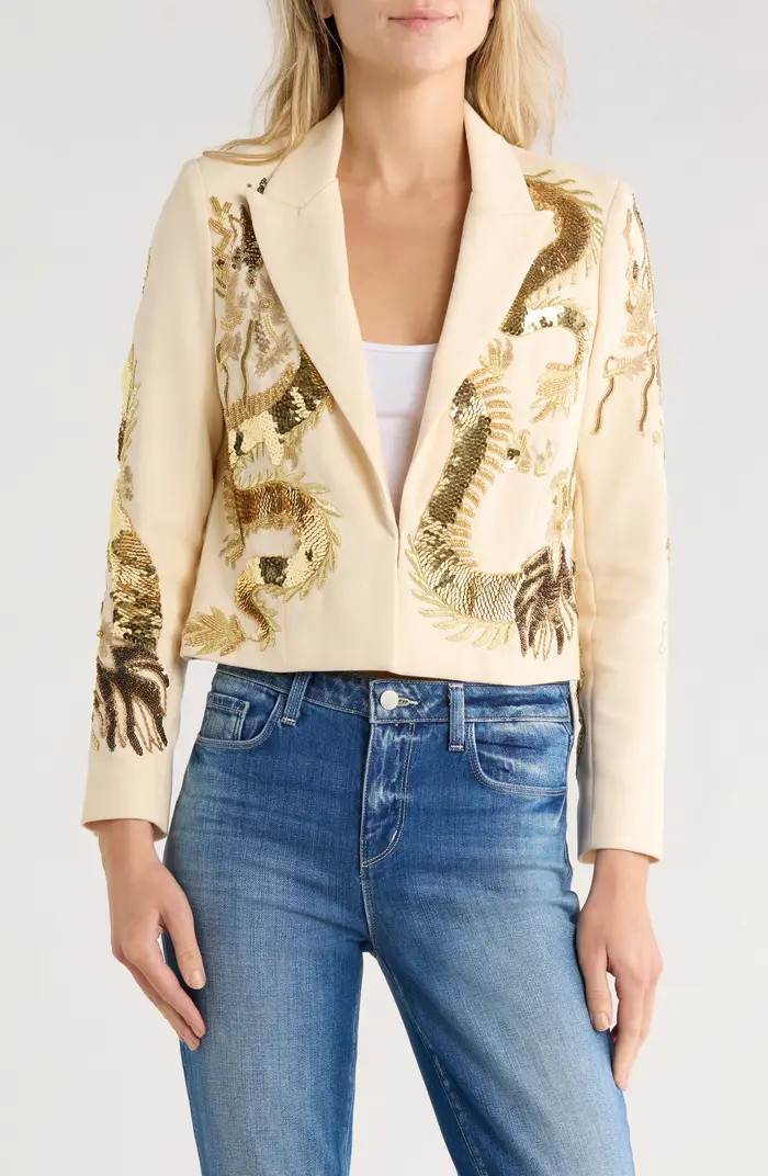 L'AGENCE Noely Beaded Dragon Cropped Blazer | Nordstromrack | Nordstrom Rack