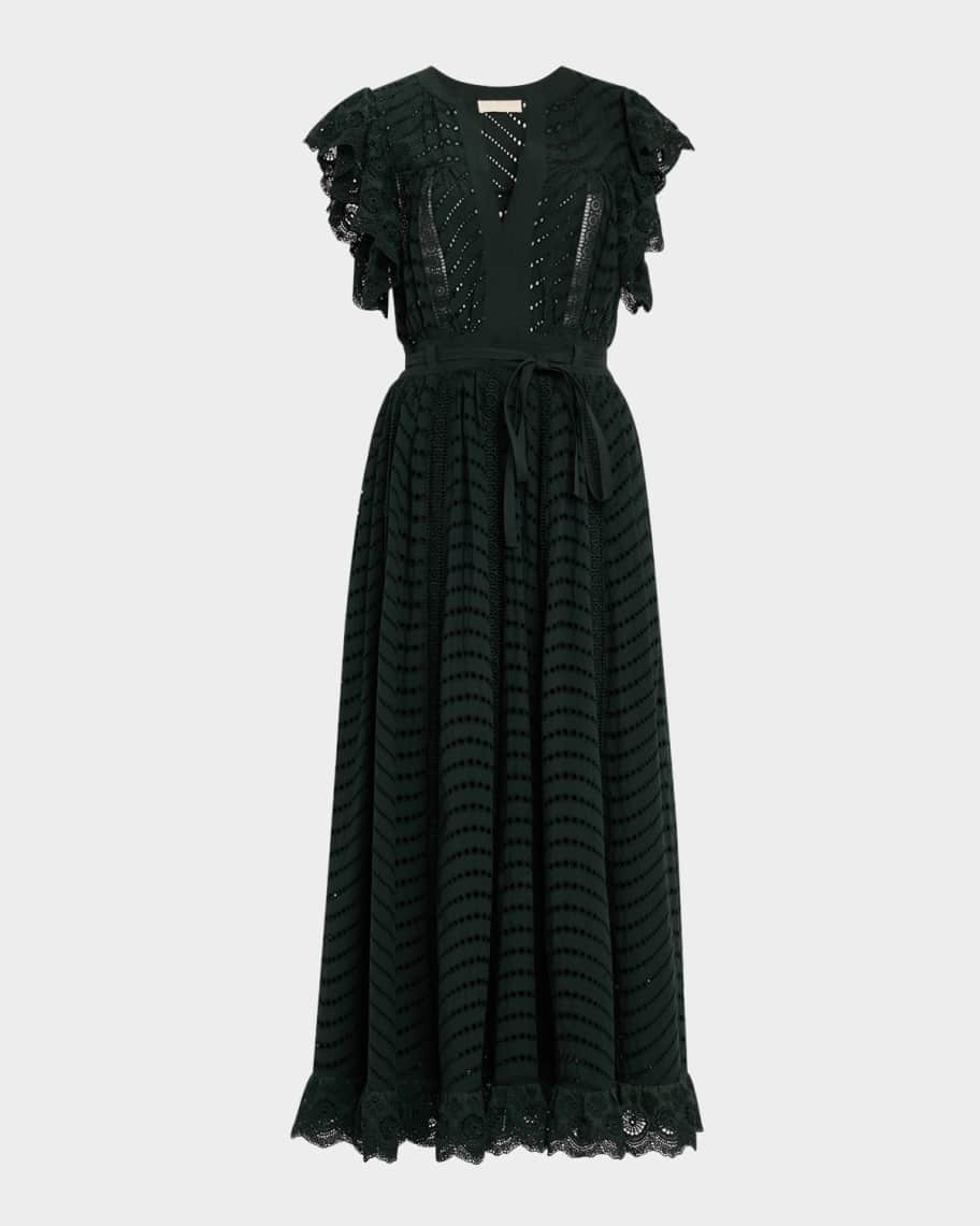 Ulla Johnson Olga Eyelet Flutter-Sleeve Midi Dress | Neiman Marcus