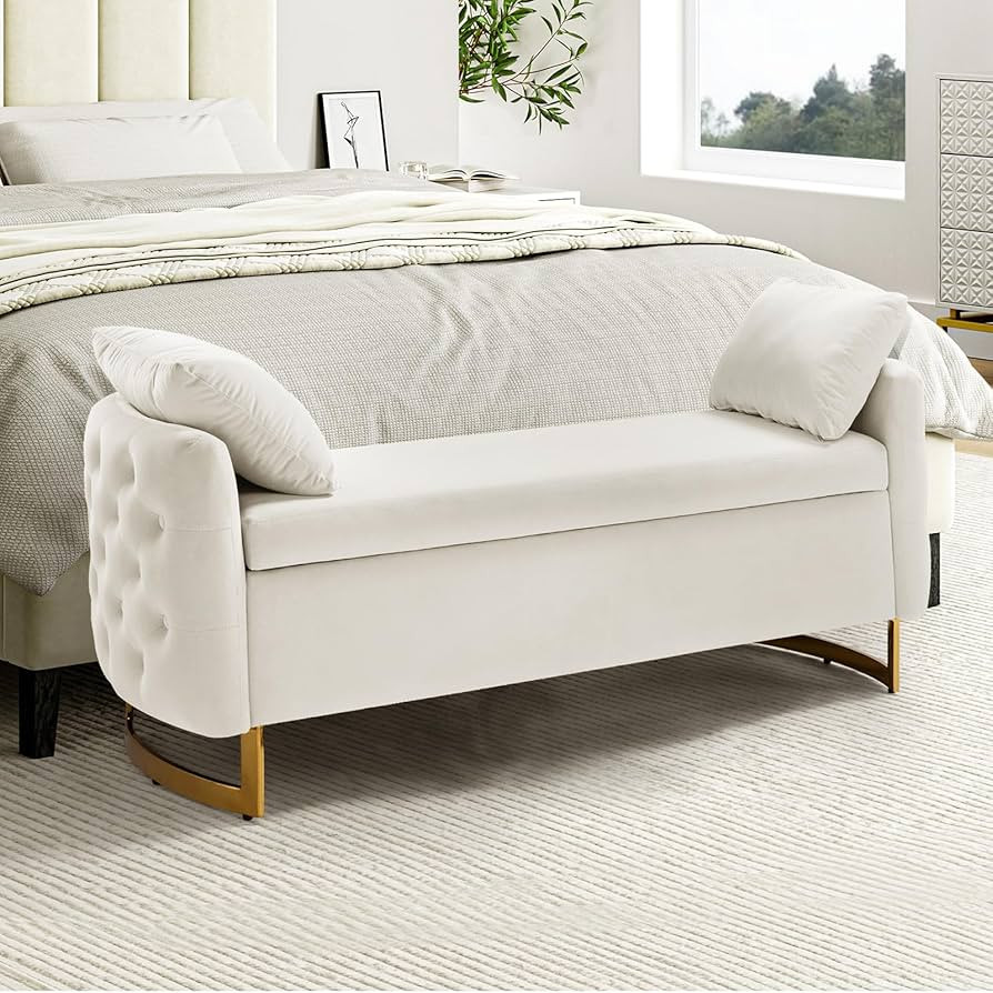 HULALA HOME Modern Velvet Storage Ottoman Bench, 59 inch Large Upholstered End of Bed Bench King ... | Amazon (US)