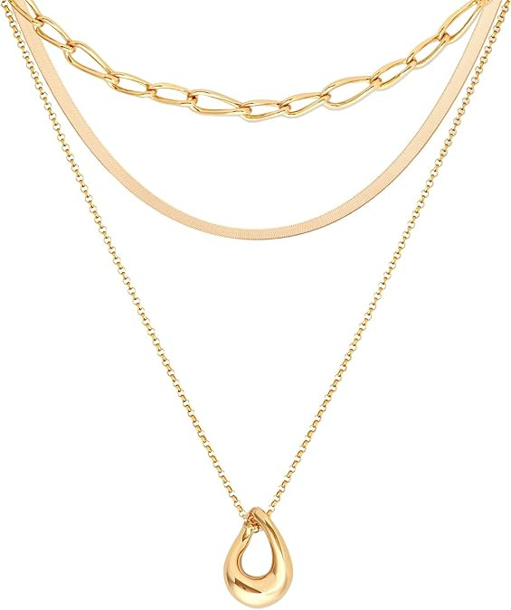NECOCY Valentine's Day Gift 14k Gold/Silver Plated Layered Gold Necklaces for Women, 3Pcs Dainty ... | Amazon (US)