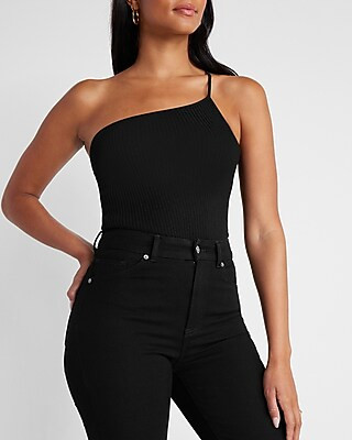 Ribbed One Shoulder Thong Bodysuit | Express