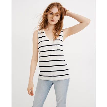 Whisper Cotton V-Neck Pocket Tank in Creston Stripe | Madewell