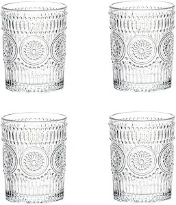 LOYUYU Set of 4, Romantic Water Glasses, 9.5 oz Premium Drinking Glasses Tumblers, Vintage Glassw... | Amazon (US)