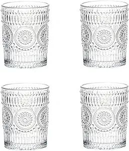 LOYUYU Set of 4, Romantic Water Glasses, 9.5 oz Premium Drinking Glasses Tumblers, Vintage Glassw... | Amazon (US)