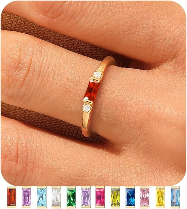 TOBENY Gold Birthstone Rings for Women 14K Gold Plated Non Tarnish Stackable Rings Dainty Emerald... | Amazon (US)