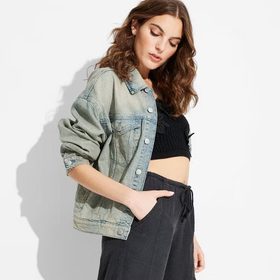 Women's Denim Oversized Tinted Trucker Jacket - Wild Fable™ Light Blue L | Target
