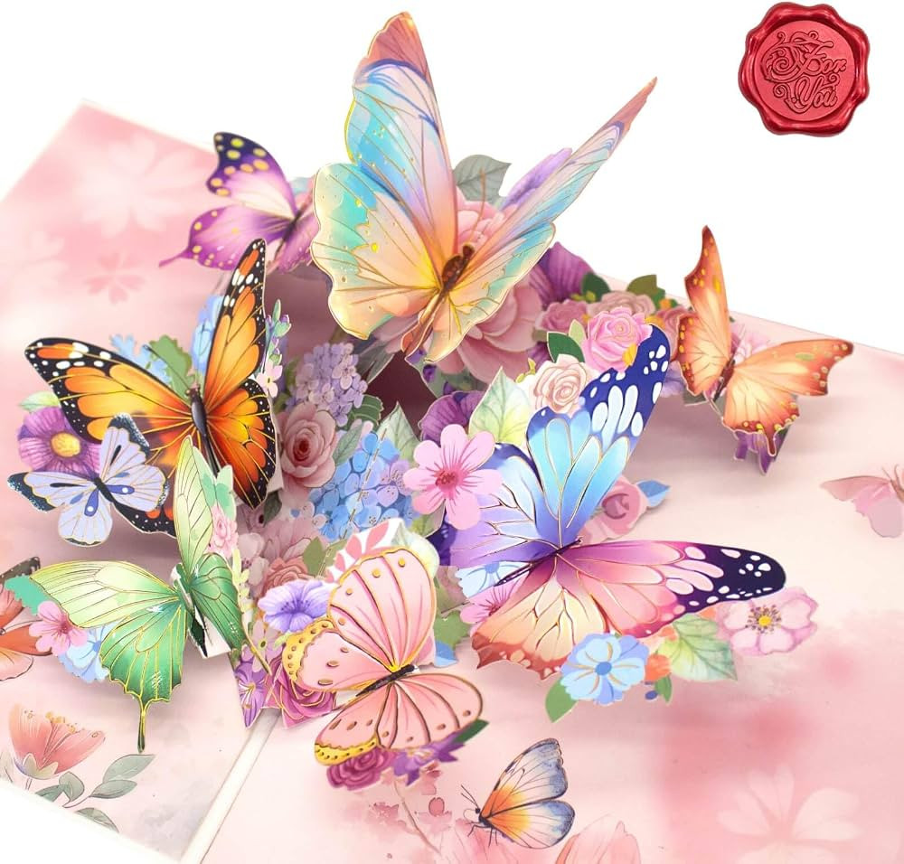 Handmade 3D Pop-Up Greeting Card with Gold Foil Butterflies and Floral Design,All-Occasion Card f... | Amazon (US)