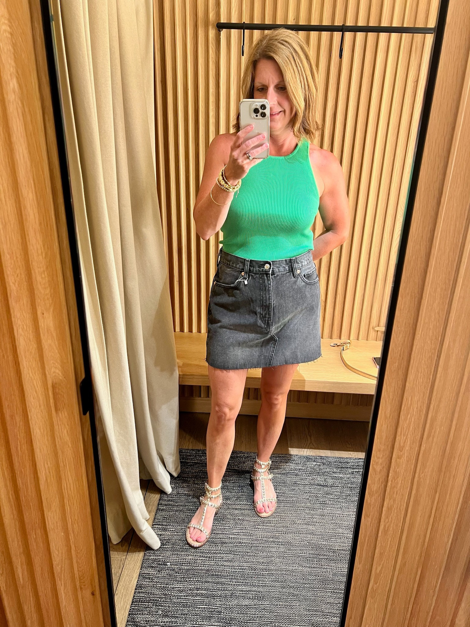 Tank and black denim skirt….  Both under $30 at Mango 🖤💚

#LTKFindsUnder50 #LTKStyleTip #LTKOver40