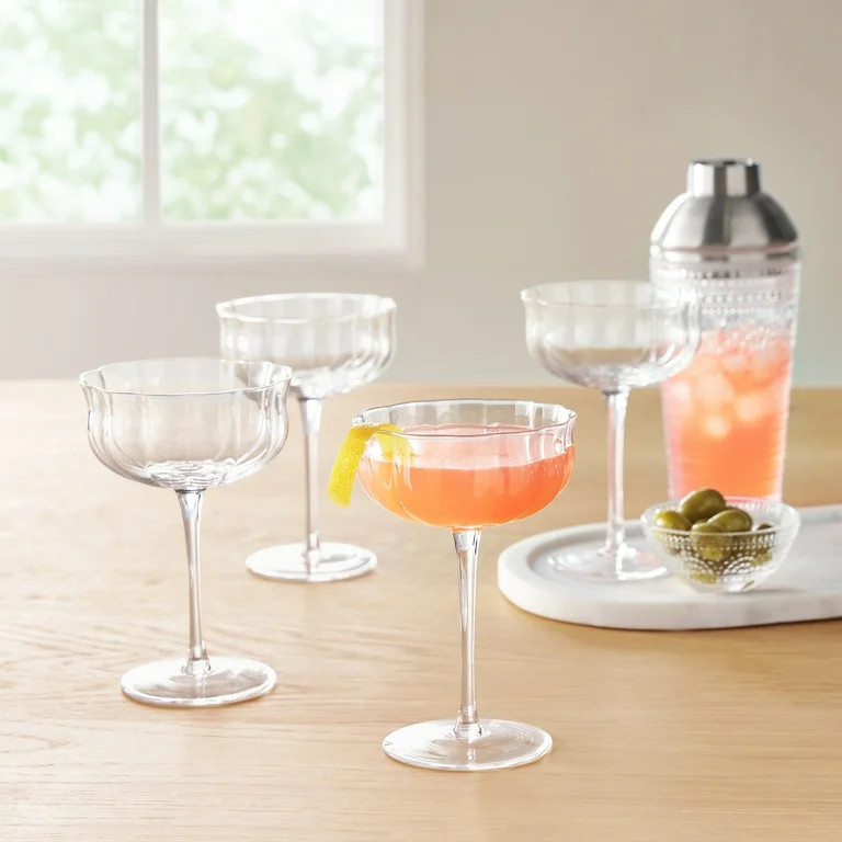 The Pioneer Woman Colette 8-Ounce Scalloped Cocktail Glasses, Clear, Set of 4 | Walmart (US)