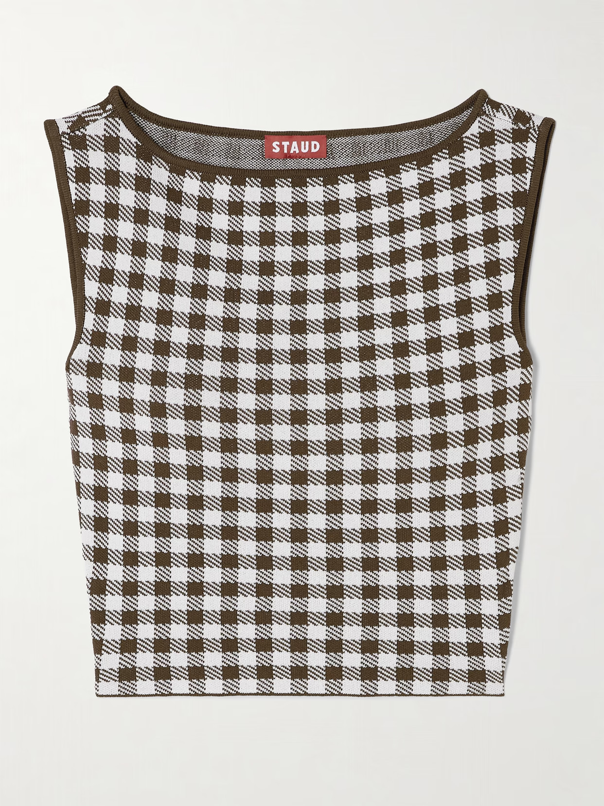 STAUD - Montgomery Cropped Gingham Jacquard-knit Tank - Brown | NET-A-PORTER (US)