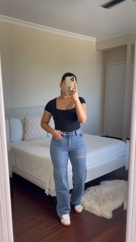 My fave abercrombie curve love jeans are currently 20% off! No code needed 
I’m wearing a size 26 short in all jeans 
Adidas handball spezial sneakers: 4.5 men 
Black bodysuit: small
Tee: small
Blouse: sold out, linked similar 

#LTKstyletip #LTKfindsunder100 #LTKsalealert