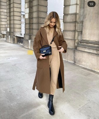 Zara Camel Double Breasted Buttoned Coat Bloggers Favorite M Medium  | eBay | eBay CA