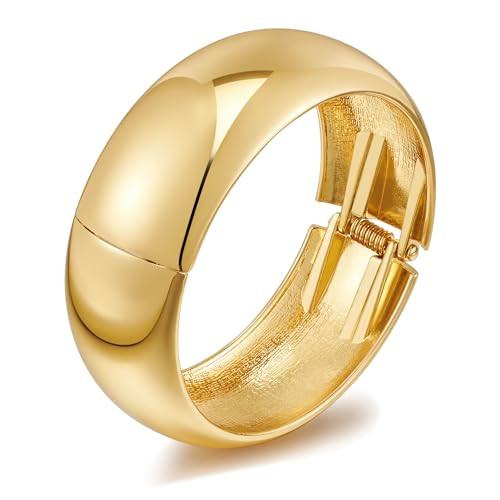 Gold Bangle Bracelets for Women, Dainty Gold Plated Bracelet Simple Chunky Gold Bracelet Statement Cuff Bracelet Wide Bangle Bracelet Trendy Jewelry | Amazon (US)