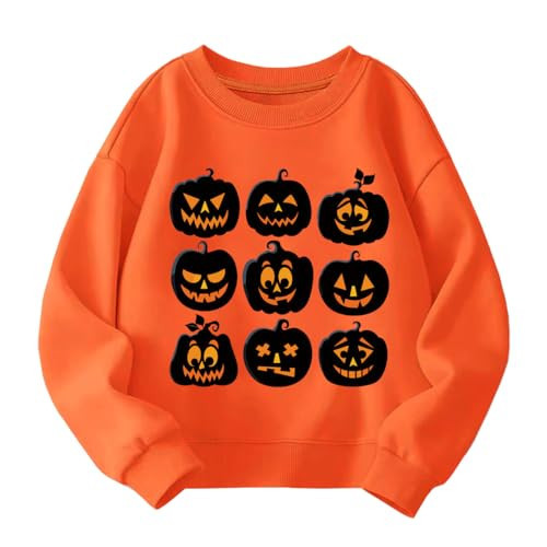 HQHKEPWA Pumpkin Face Sweatshirt 7t Halloween Girls Boys Toddler Kids Shirt Cotton Crewneck Long Sleeve Graphic Orange Tops | Amazon (US)
