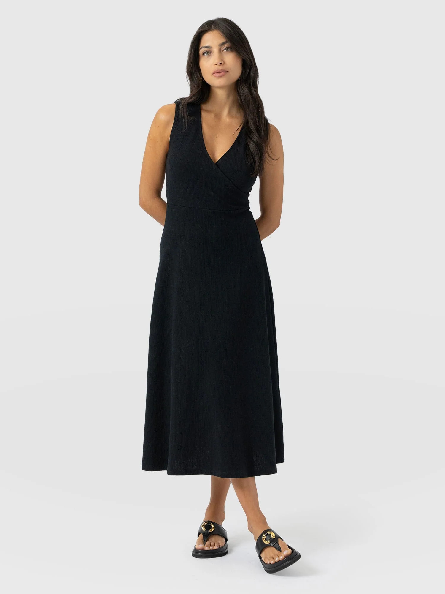 Sleeveless Maggie Wrap Dress - Black Textured | Saint + Sofia UK