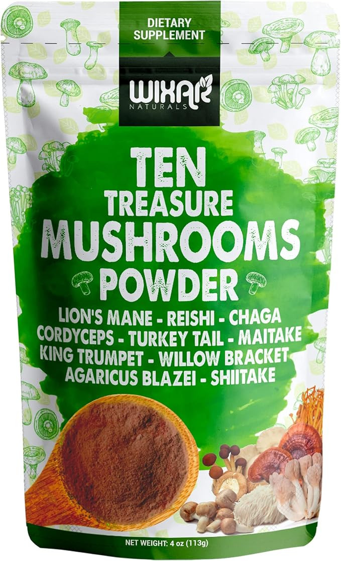Wixar Mushroom Powder - Ten Treasure Mushrooms Extract Supplement Blend for Coffee & Smoothies - ... | Amazon (US)
