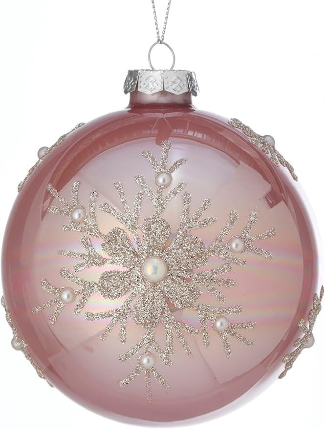 Regency International Bead and Pearl Snowflake Ball Hanging Ornament, 4-inch Diameter, Glass, Pin... | Amazon (US)