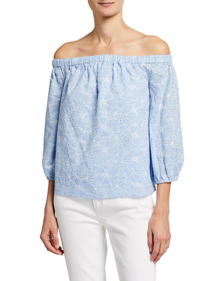 Milly Nova Off-Shoulder Eyelet Floral Embroidered Top | Neiman Marcus