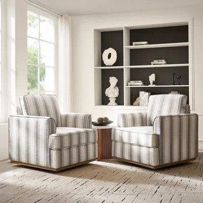 Parker Farmhouse 33'' W Upholstered Swivel Accent Armchair with Solid Wood Base | Wayfair North America