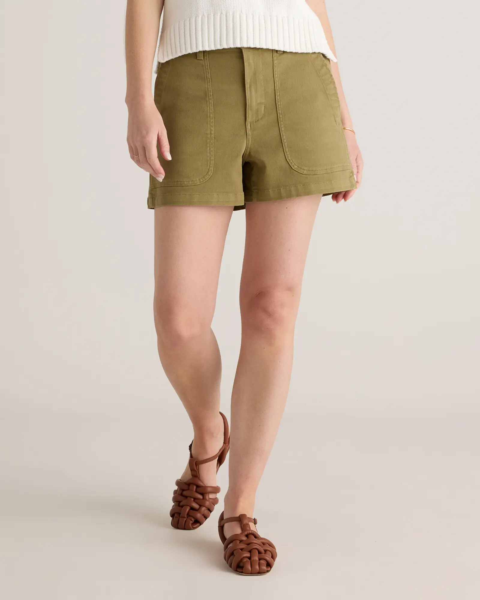 Organic Stretch Cotton Twill Utility Shorts in Olive | Quince