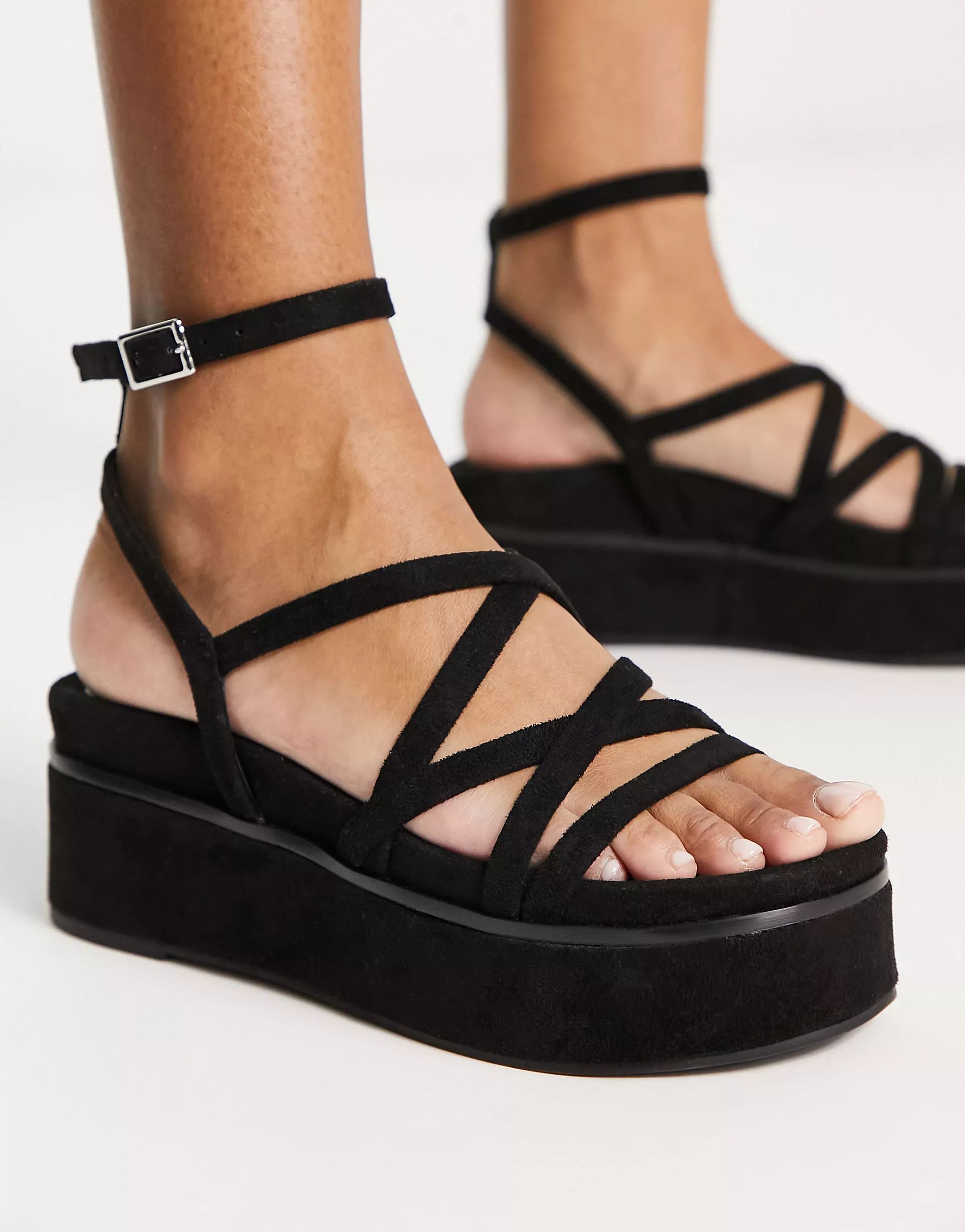ASOS DESIGN Taurus strappy flatform sandals in black | ASOS (Global)