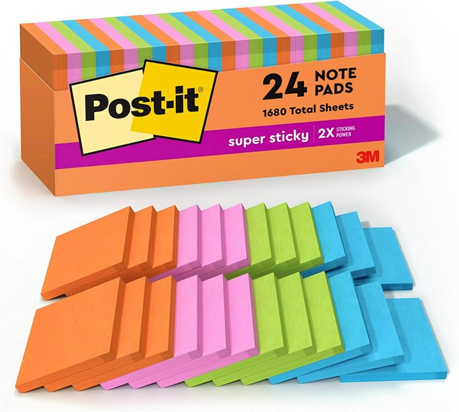 Post-it Super Sticky Notes, 24 Sticky Note Pads, 3 x 3 in., School Supplies, Office Products, Sti... | Amazon (US)