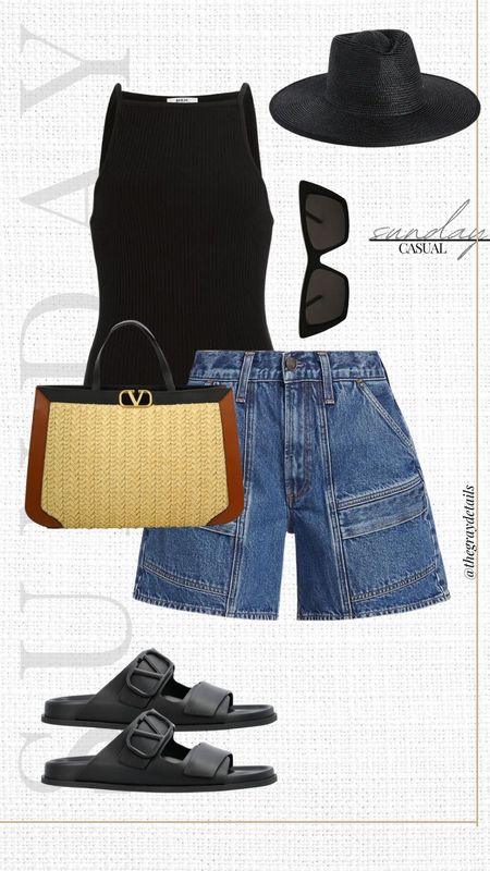 Casual summer outfit idea. Jean shorts, black tank, tote bag, slides 

#LTKstyletip #LTKFind #LTKtravel