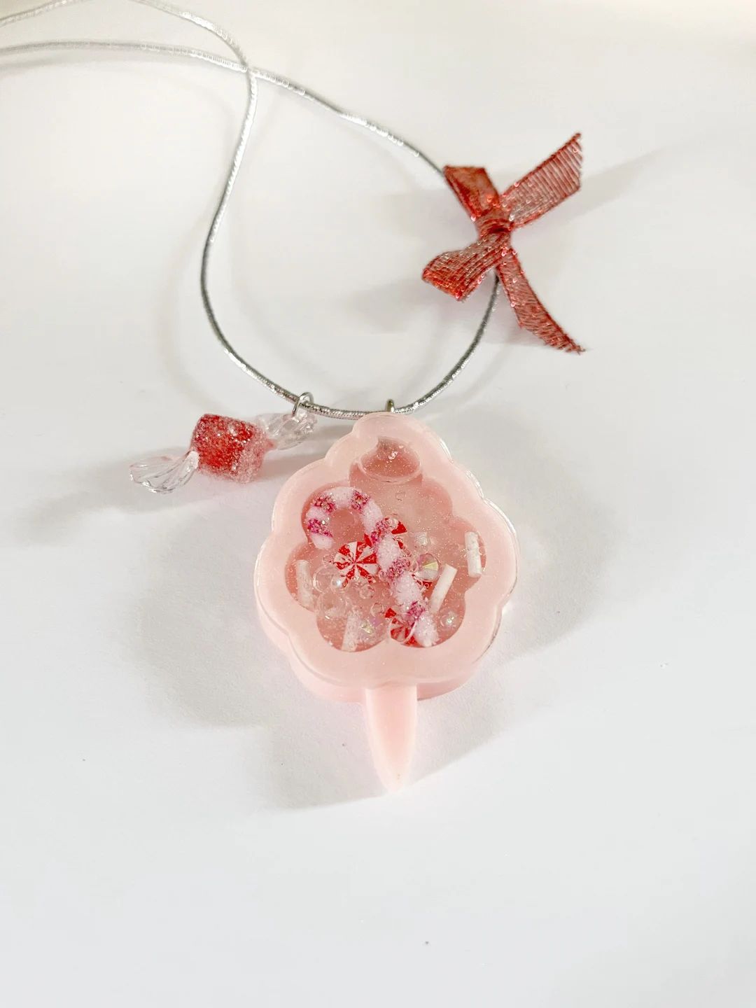 Pink Candy Cane Cotton Candy Resin Christmas Necklace | Etsy (US)