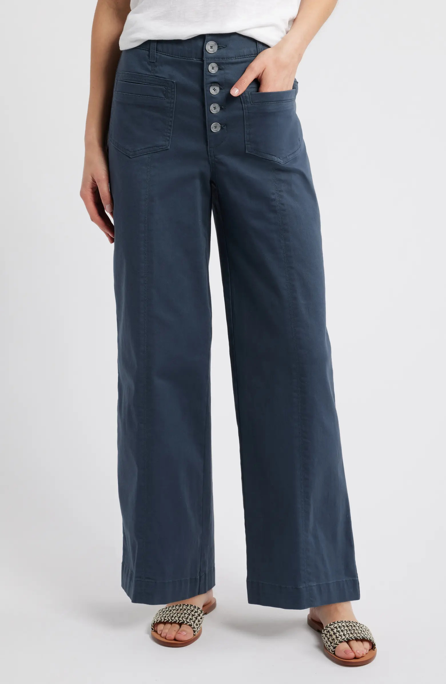 'Ab'Solution Skyrise High Waist Exposed Button Fly Wide Leg Pants | Nordstrom