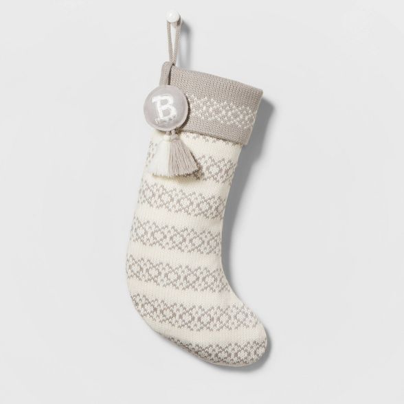 Knit Fair Isle Monogram Christmas Stocking Neutral L - Wondershop&#8482; | Target