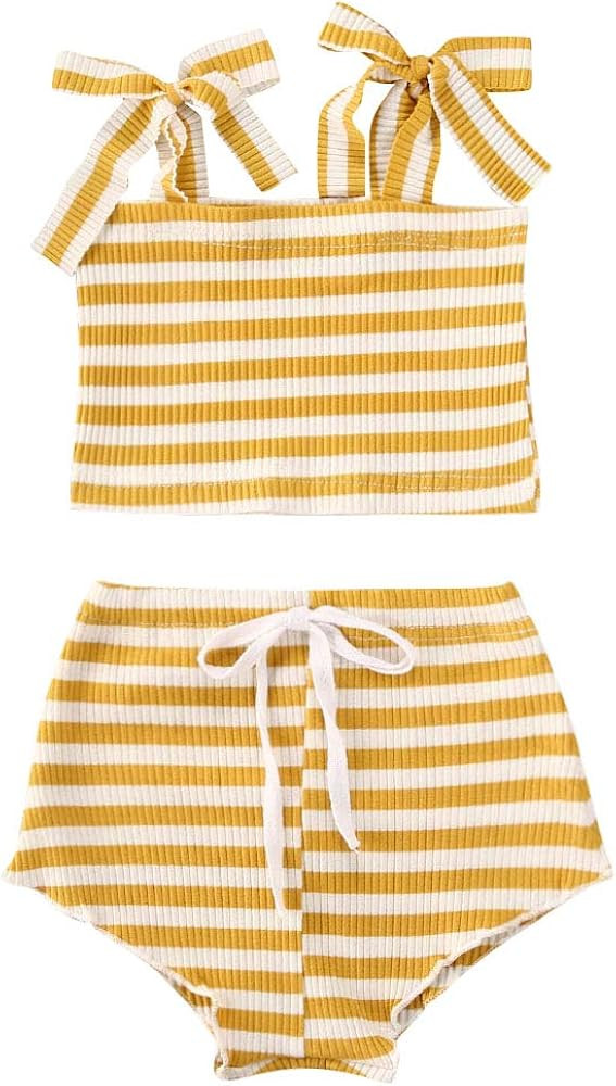 Newborn Infant Baby Girl Ribbed Clothes Outfits Sling Strap Crop Top Shirt Shorts Bloomers Set Su... | Amazon (US)