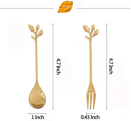 AnSaw 10-Pc Gold Mini Spoons & Forks Set, 4.7" - Stainless Steel, Leaf Handle, Ideal for Coffee,T... | Amazon (US)