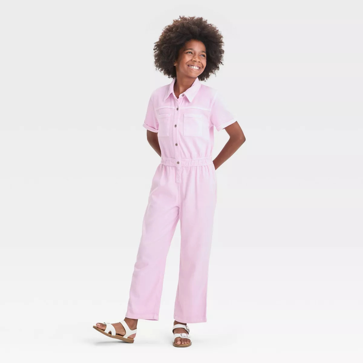 Girls' Short Sleeve Utility Jumpsuit - Cat & Jack™ Light Purple | Target