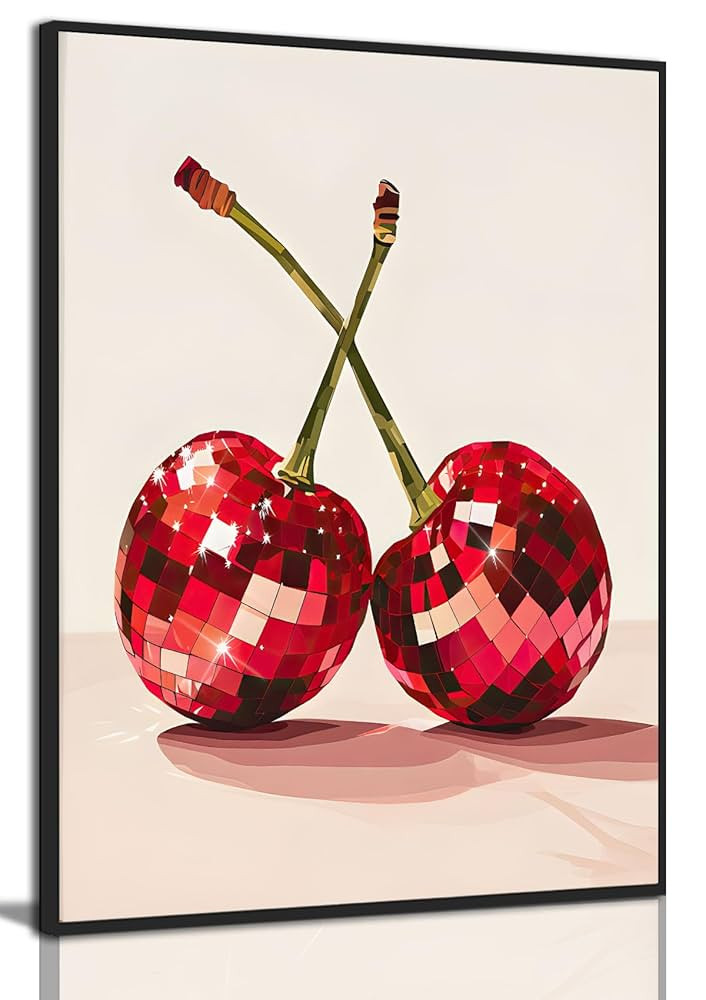 KISSFOX Disco Ball Cherries Canvas Wall Art Red Fruit Wall Art Decor Funky Trendy Aesthetic Art P... | Amazon (US)