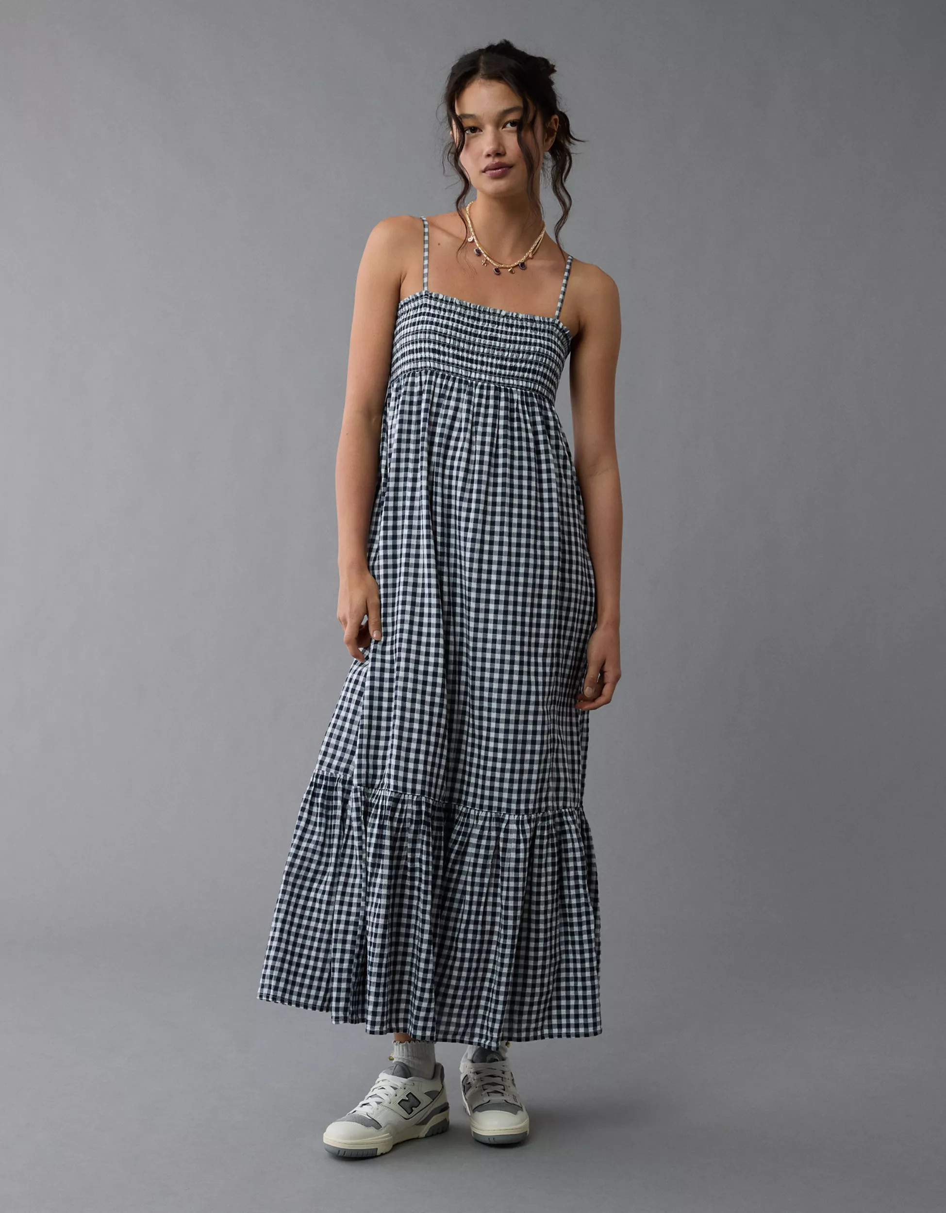 AE Gingham Babydoll Maxi Dress | American Eagle Outfitters (US & CA)