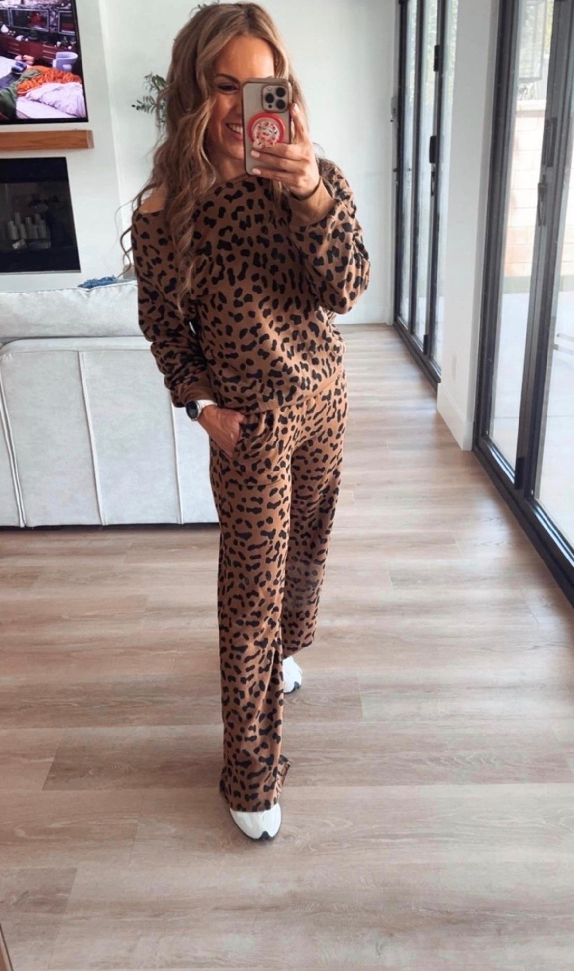 Comfy cozy vibes!! Leopard wide leg sweat pants, fall style, loungewear. Casual style, Target, Target style, wide leg sweats, off the shoulder sweatshirt.

#LTKSeasonal #LTKSaleAlert #LTKmomlife