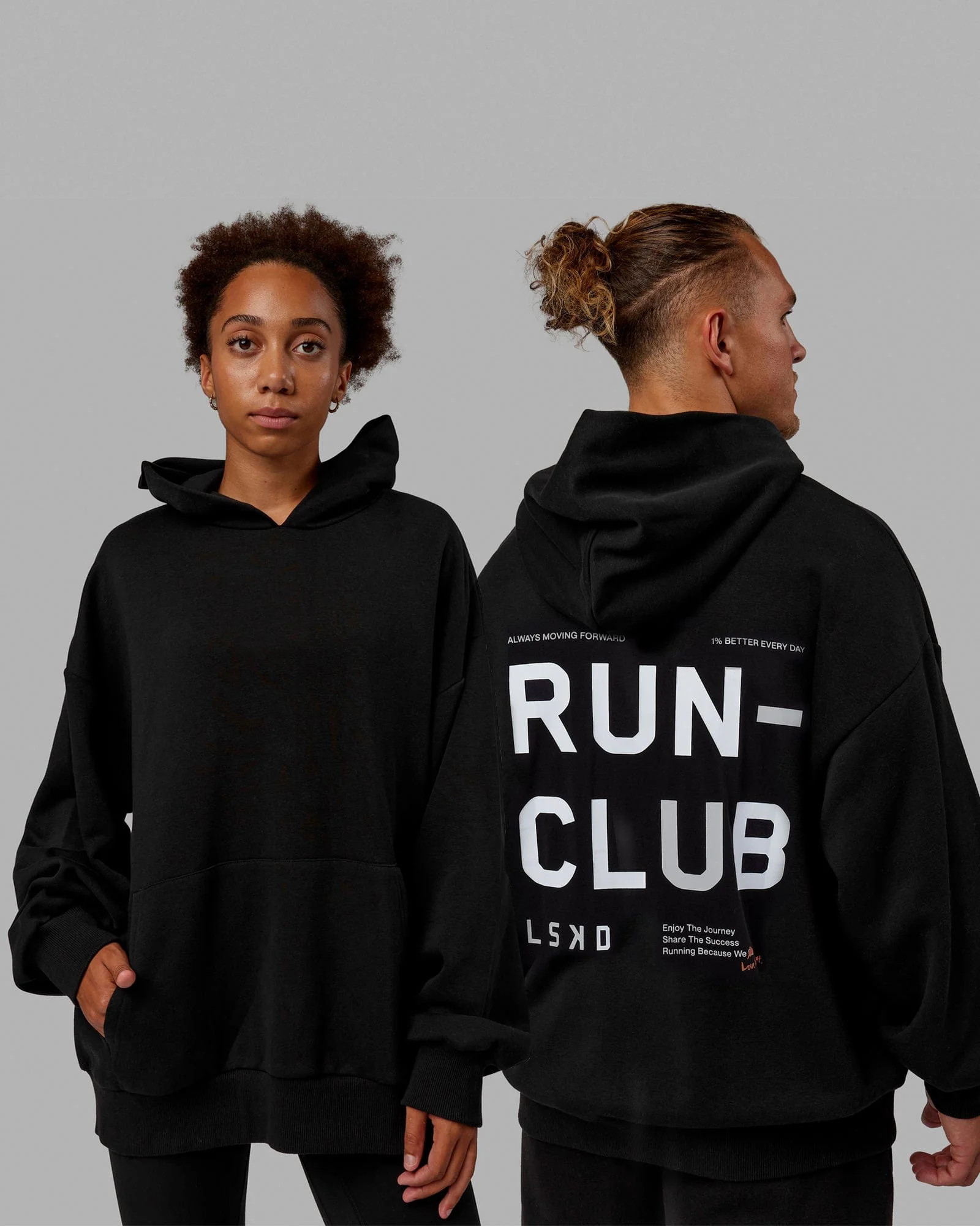 Unisex Love The Run Hoodie Oversize - Black-White | LSKD