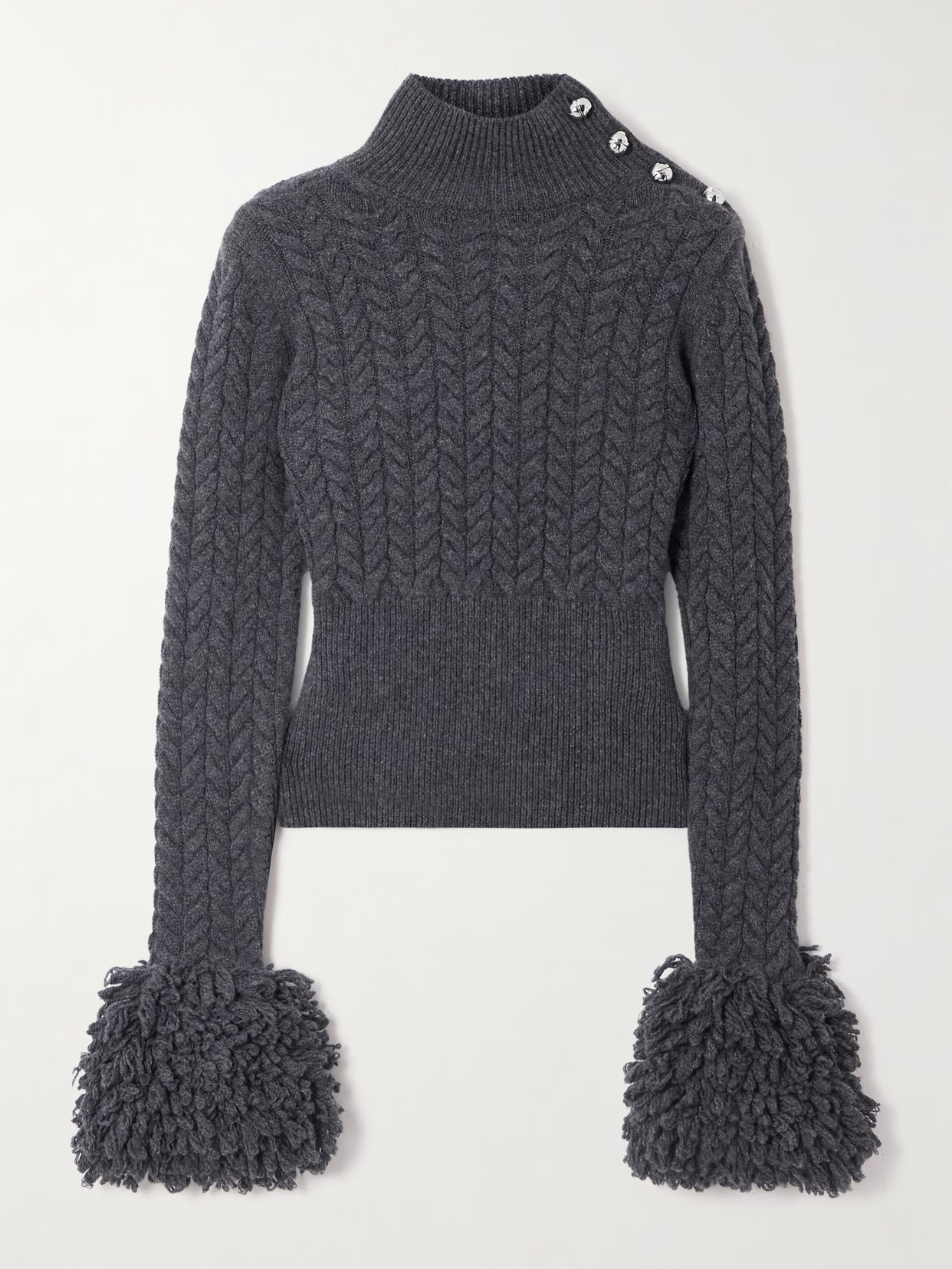 Patou - Cropped Fringed Cable-knit Merino Wool And Cashmere-blend Sweater - Gray | NET-A-PORTER (US)