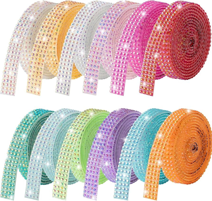 12-Yard Bedazzling Strips, 12-Roll Rhinestone Strips for DIY Craft, Rhinestone Ribbon Self Adhesi... | Amazon (US)