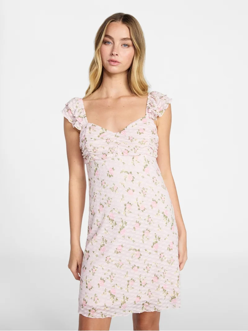 No Boundaries Double Ruffle Ruched Mini Dress, Women's XXS-XXL | Walmart (US)