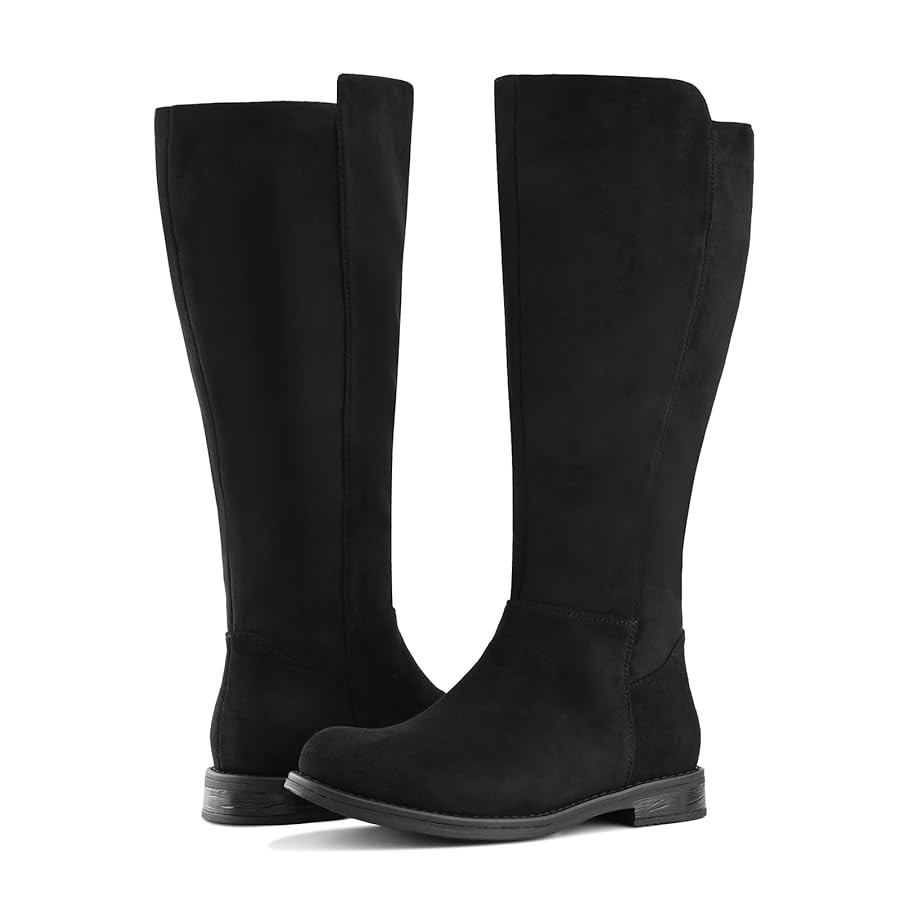 Shoe'N Tale Wide Calf Knee High Boots for Women Flat Low Heel Width Stretchy Round Toe with Side ... | Amazon (US)